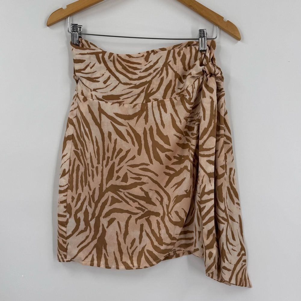 Dress Forum Los Angeles Zebra Print Wrap Mini Skirt in Blush/Tan | Small
